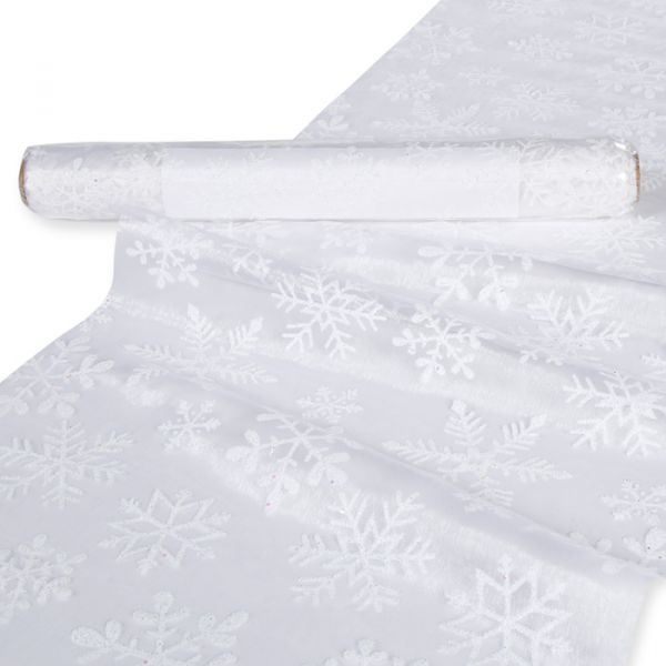 Organza mit Schaum-/Glitterdruck "Eiskristalle" 15568 white Hauptbild Listing