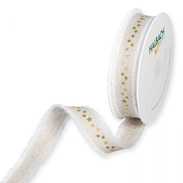 Leinen-Druckband "Sternchen", Weihnachtsband 1558 white/gold Hauptbild Listing