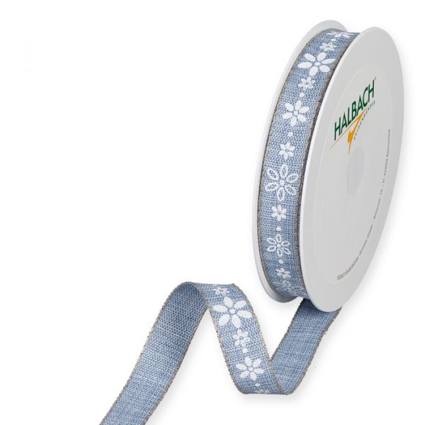 Druckband "Blüten" 1583 dusky blue/white Hauptbild Listing