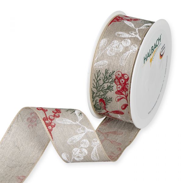 Leinen-Druckband "Zweige" 1584 linen/green/red/white Hauptbild Listing