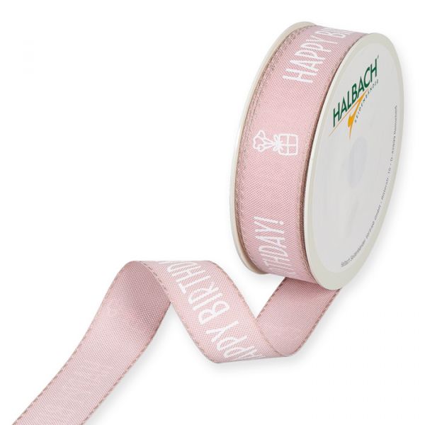 Druckband "HAPPY BIRTHDAY!" 1589 pale rose/white Hauptbild Listing