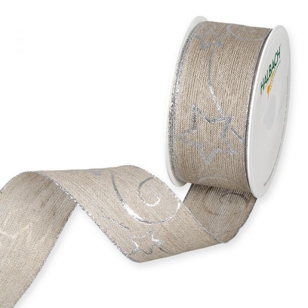 Leinen-Druckband "Sternenranke", Weihnachtsband Leinen 1611 linen/silver Hauptbild Listing