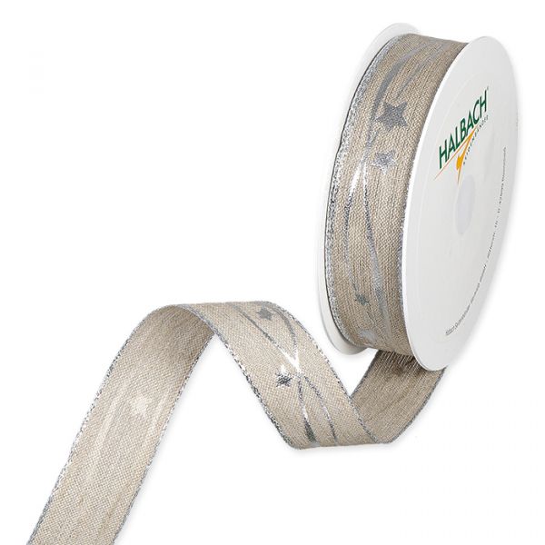 Leinen-Druckband "Sternenranke", Weihnachtsband Leinen 1621 linen/silver Hauptbild Listing