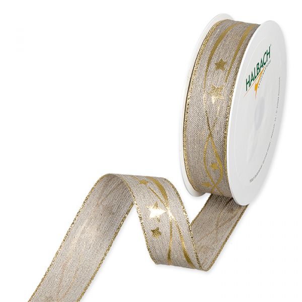 Leinen-Druckband "Sternenranke", Weihnachtsband Leinen 1621 linen/gold Hauptbild Listing