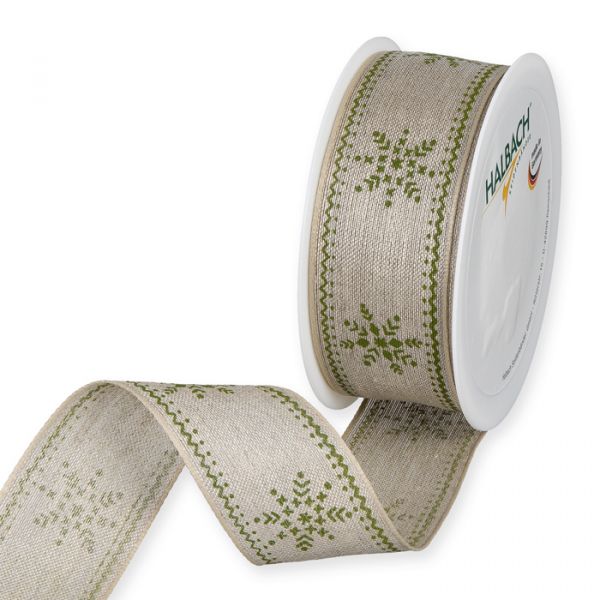 Leinen-Druckband "Sterne" 1629 natural/green Hauptbild Listing