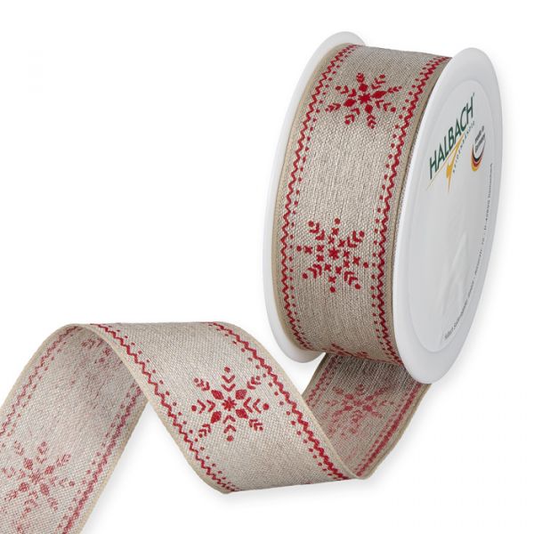 Leinen-Druckband "Sterne" 1629 natural/red Hauptbild Listing