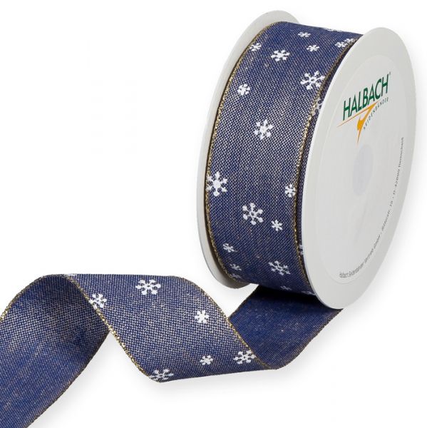 Leinen-Druckband "Schneesternchen" 1653 dark blue/white/gold Hauptbild Listing