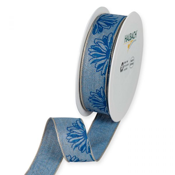 Leinen-Druckband "Blüten" 1681 sky blue/blue Hauptbild Listing
