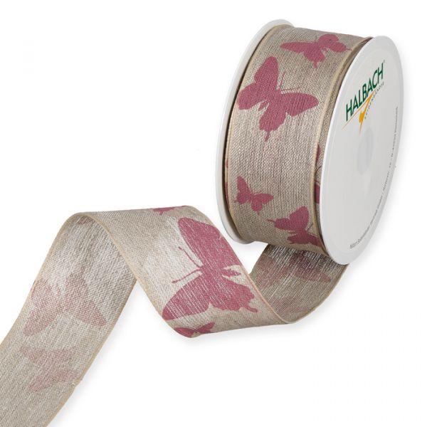 Leinen-Druckband "Schmetterlinge" 1688 pale berry Hauptbild Listing