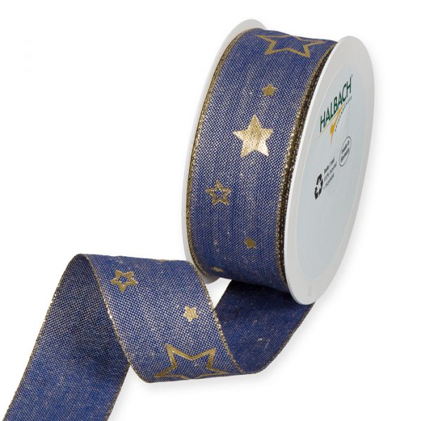 Leinen-Druckband "Sterne" 1689 dark blue/gold Hauptbild Listing