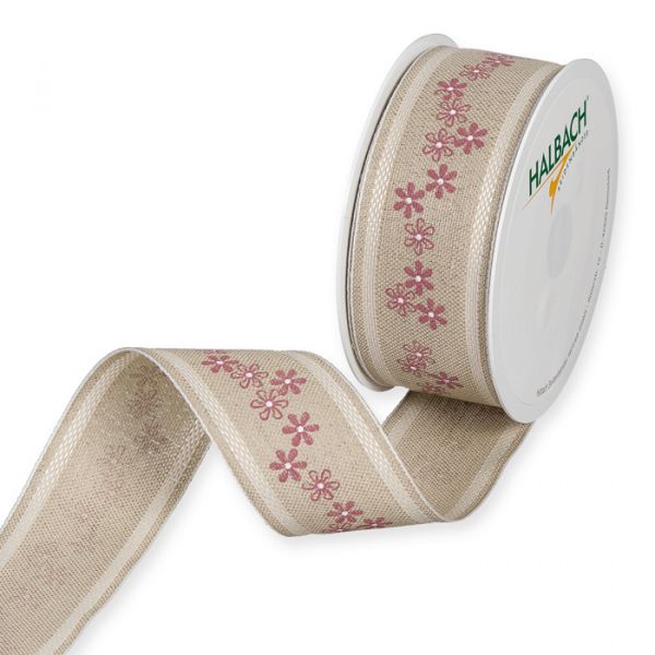 Leinen-Druckband "Blümchen" 1702 pale berry/white Hauptbild Listing