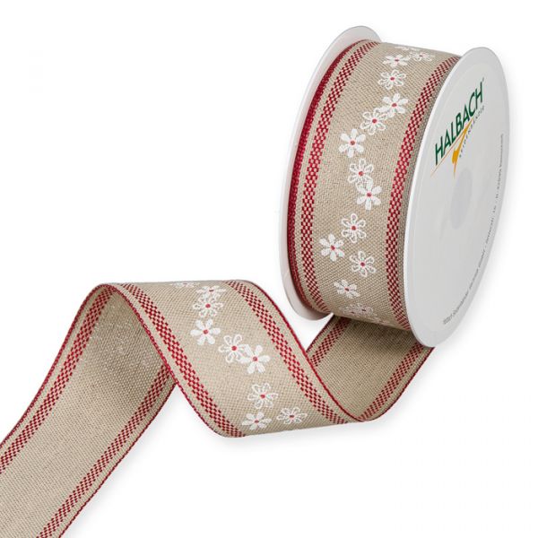 Leinen-Druckband "Blümchen" 1702 white/red Hauptbild Listing