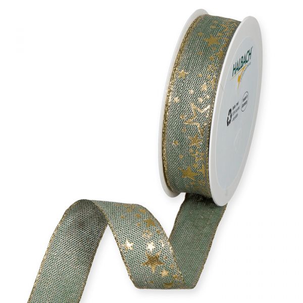 Leinen-Druckband "Sterne" 1703 fir green/gold Hauptbild Listing