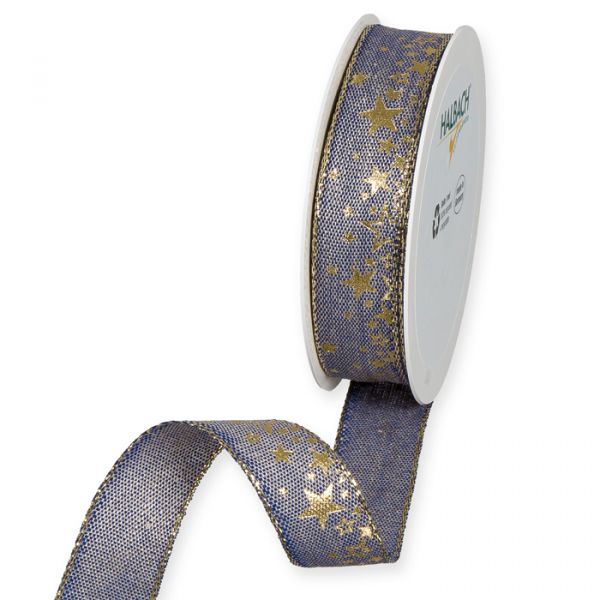 Leinen-Druckband "Sterne" 1703 dark blue/gold Hauptbild Listing