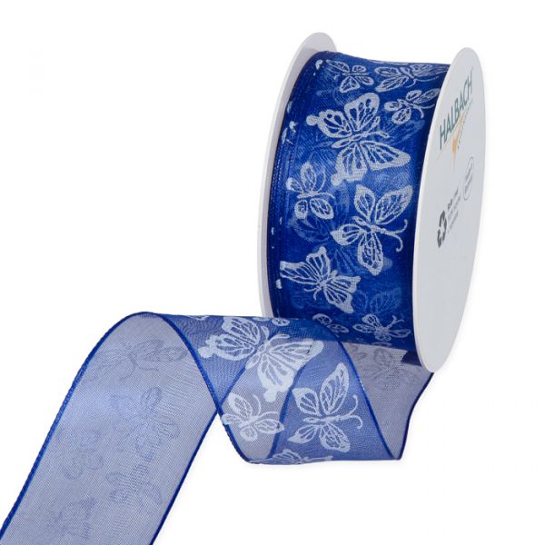 Organza-Druckband "Schmetterlinge" 1726 blue/white Hauptbild Listing