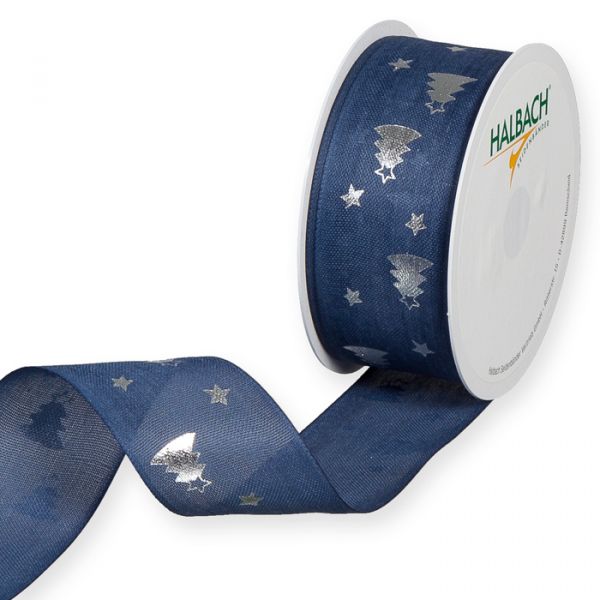 Druckband "Weihnachtsbäume" 1741 denim blue/silver Hauptbild Listing