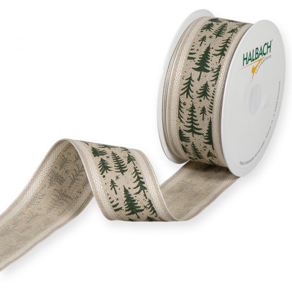 Leinen-Druckband "Tannenbäume" 1881 fir green/white Hauptbild Listing