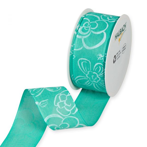 Druckband "Blüten" 1929 aqua/white Hauptbild Listing