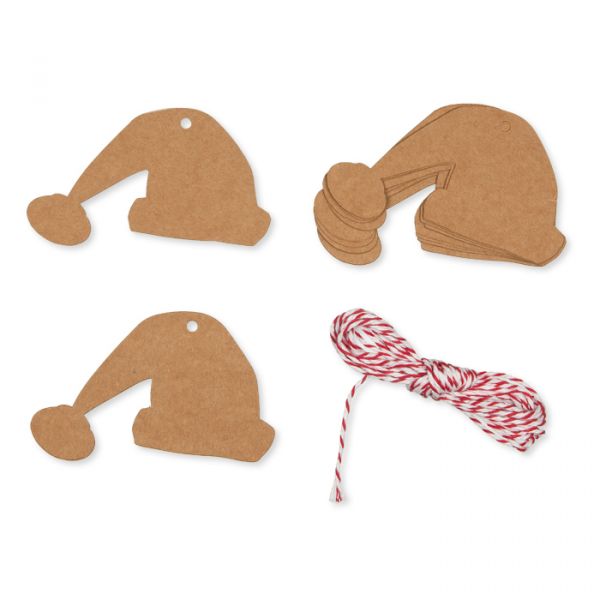 Papier-Anhänger "Nikolausmütze" mit ca. 3 m Kordel rot/weiß 2 Größen im Set 19829 natural Hauptbild Detail
