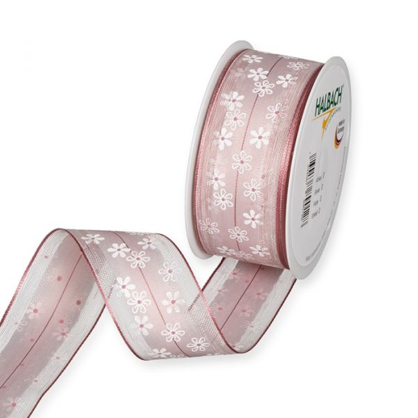 Streifendruckband "Blümchen" mit transparenten Streifen dusky pink/white Hauptbild Listing
