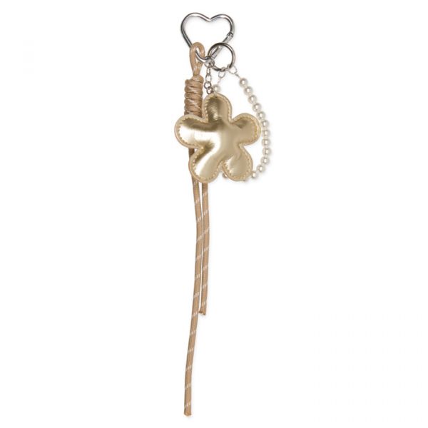 Taschenanhänger, Schlüsselanhänger "Blume + Perlenkette", Taschendeko, Bag Charms, Trend-Accessoires gold/cream Hauptbild Detail