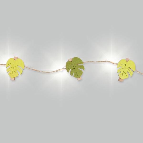 LED-Schnur "Monstera" mit Jutekordel und 12 Holzklammern 22830 green/spring green - monstera Hauptbild Detail