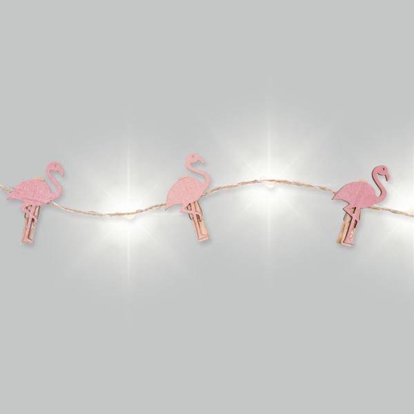 LED-Schnur "Flamingo" mit Jutekordel und 12 Holzklammern pink Hauptbild Detail