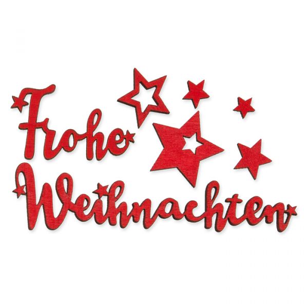 Holz-Streudeko "Frohe Weihnachten + Sterne" red Hauptbild Detail