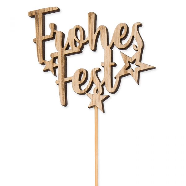 Holz-Stecker "Frohes Fest" natural Hauptbild Detail