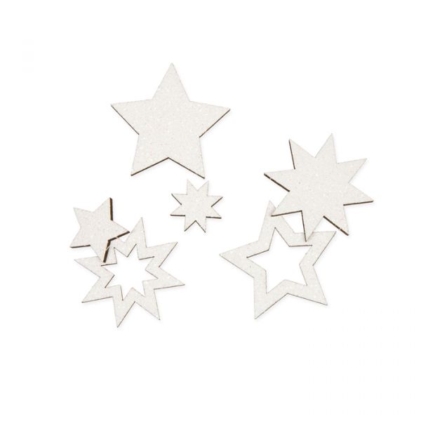 Holz-Streusortiment "Sterne" mit Loch zum Aufhängen 22917 white irisée glitter Hauptbild Listing