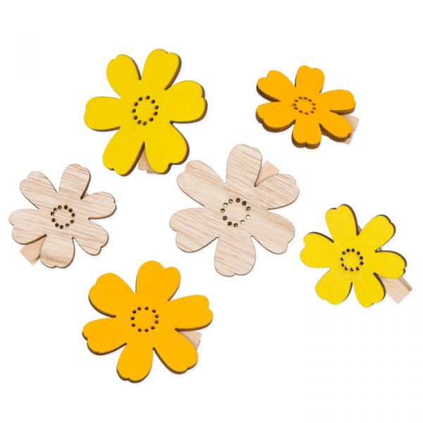 Holz-Klammern "Blüten" yellow/lemon/natural Hauptbild Listing
