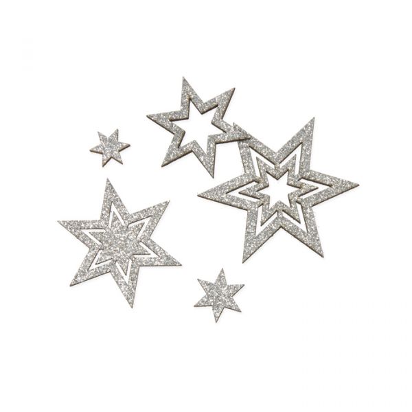 Holz-Streusortiment "Glittersterne" 23179 silver glitter Hauptbild Listing