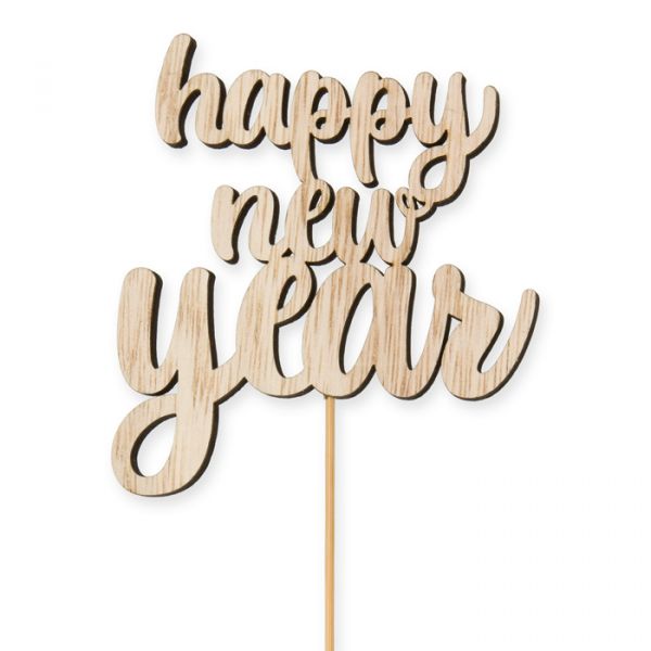 Holz-Stecker "happy new year" 23228 natural Hauptbild Detail