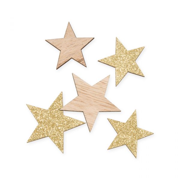 Streudeko "Sterne" Naturholz und Glitter 23257 gold glitter/natural Hauptbild Listing
