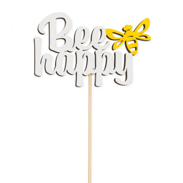 Holz-Stecker "Bee happy" 23279 white/yellow Hauptbild Detail