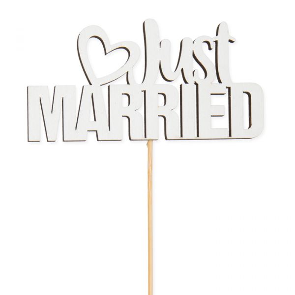 Holz-Stecker "Just MARRIED" 23285 white Hauptbild Detail