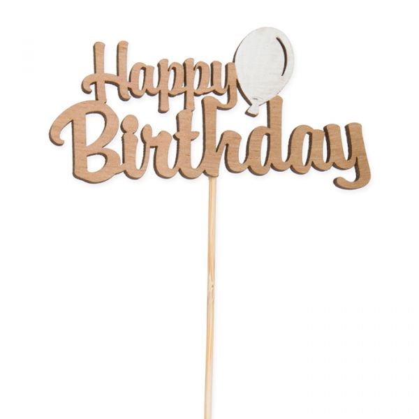 Holz-Stecker "Happy Birthday" 23287 natural/white Hauptbild Detail