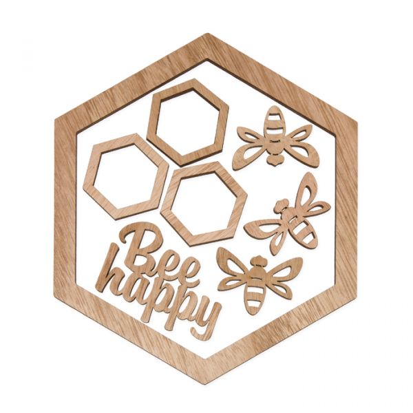 Holz-Hoop "Bee happy" gelasertes Holz-Set 8-teilig 23299 natural Hauptbild Detail