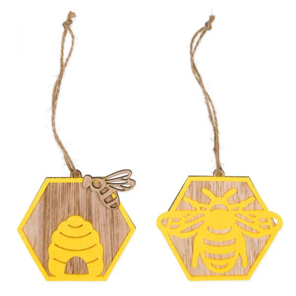 Dekohänger "Bienenwaben" aus Holz und Filz 23303 yellow/natural Hauptbild Detail