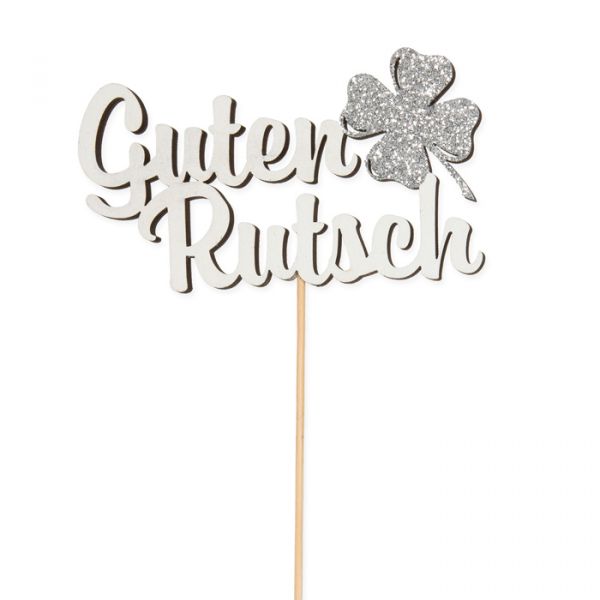 Holz-Stecker "Guten Rutsch" 23351 white/silver glitter Hauptbild Detail