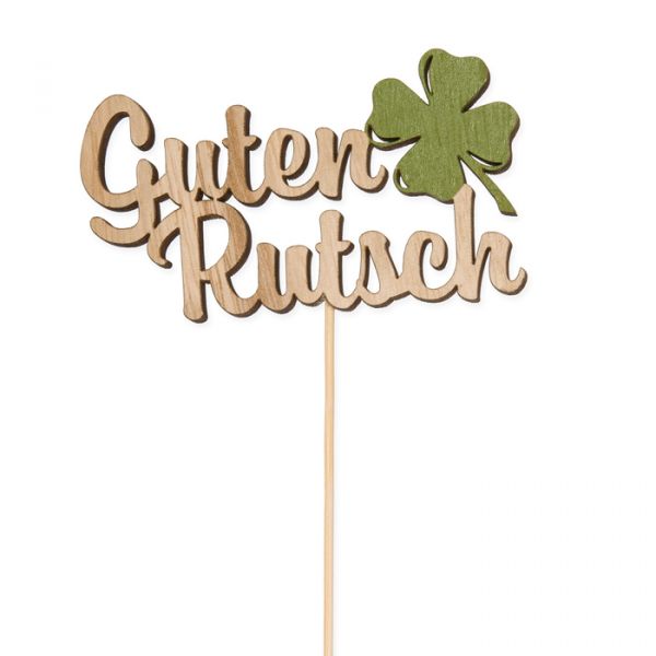 Holz-Stecker "Guten Rutsch" 23351 natural/olive green Hauptbild Detail