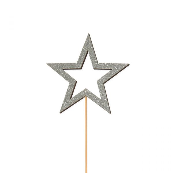 Holz-Stecker "Glitter-Stern" Ø ca. 8,5 cm und 15 cm 23353 silver glitter Hauptbild Detail