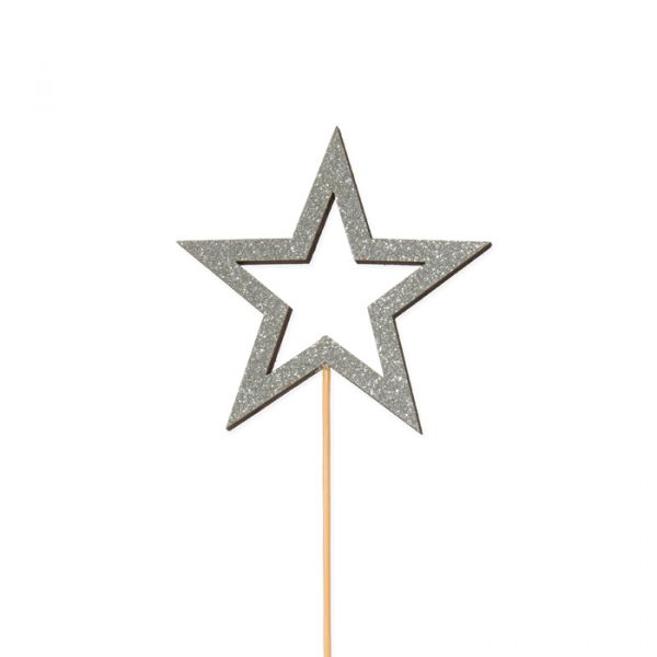 Holz-Stecker "Glitter-Stern", Ø ca. 8,5 cm und 15 cm 23353 silver glitter Hauptbild Detail