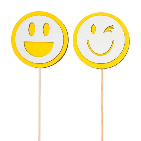 Holz-Stecker "Smileys" ,Pflanzenstecker Blumenstecker cake topper 23379 yellow/white Hauptbild Detail