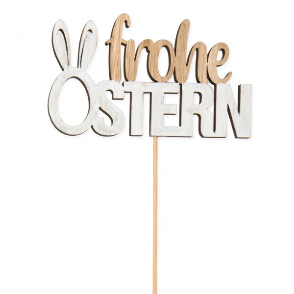 Holz-Stecker "frohe OSTERN", Pflanzenstecker Blumenstecker cake topper 23382 white/natural Hauptbild Detail