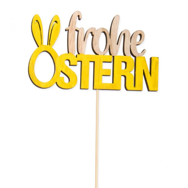 Holz-Stecker "frohe OSTERN" ,Pflanzenstecker Blumenstecker cake topper 23382 yellow/natural Hauptbild Detail