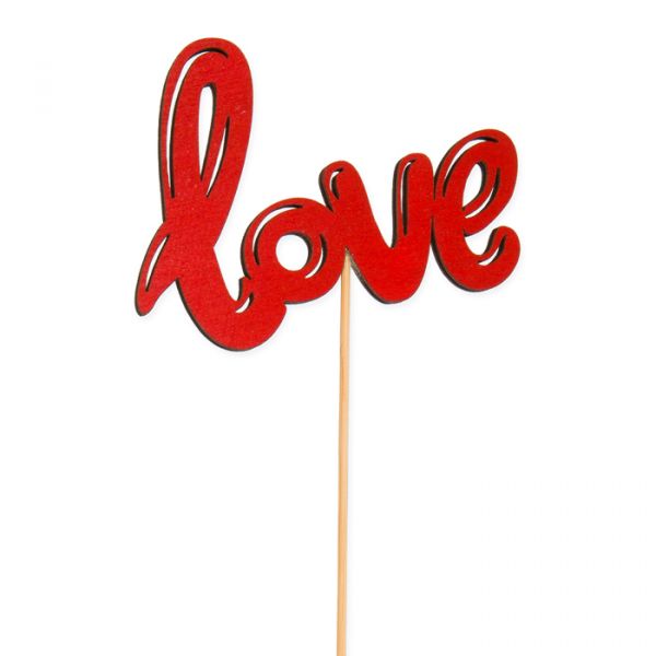 Holz-Stecker "love" ,Pflanzenstecker Blumenstecker cake topper 23390 red Hauptbild Detail