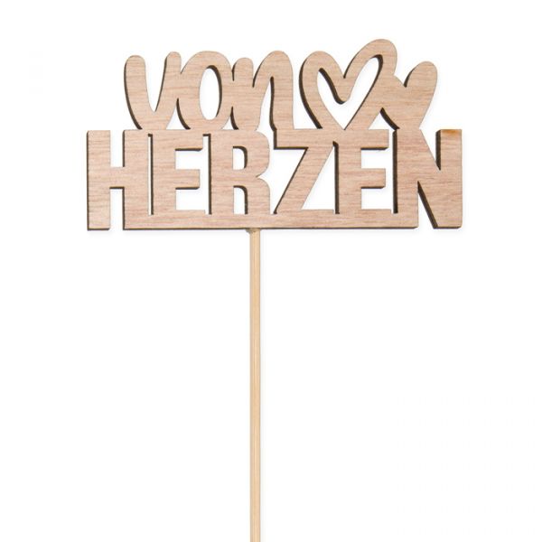 Holz-Stecker "von HERZEN" ,Pflanzenstecker Blumenstecker cake topper 23396 natural Hauptbild Detail
