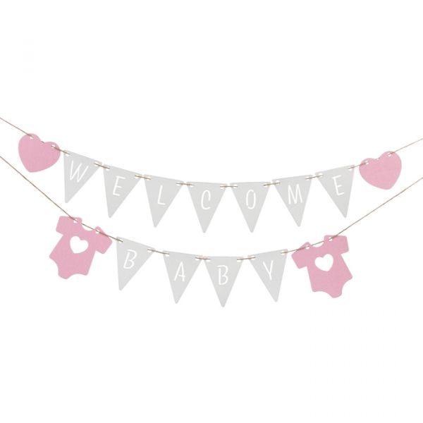 Wimpelgirlande "WELCOME BABY" 23412 light rose/cream Hauptbild Listing