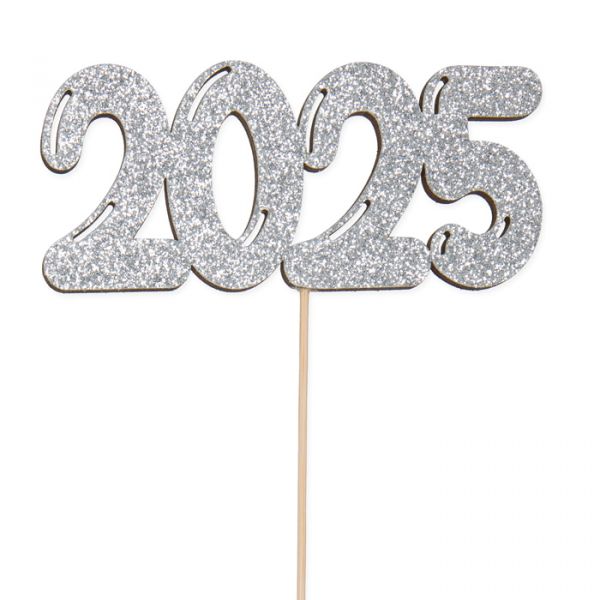 Holz-Stecker "2025" ,Glitzer-Stecker 23420 silver glitter Hauptbild Detail